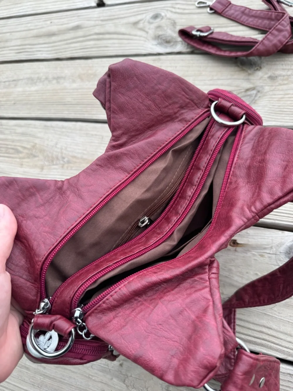 Burgundy faux leather bag